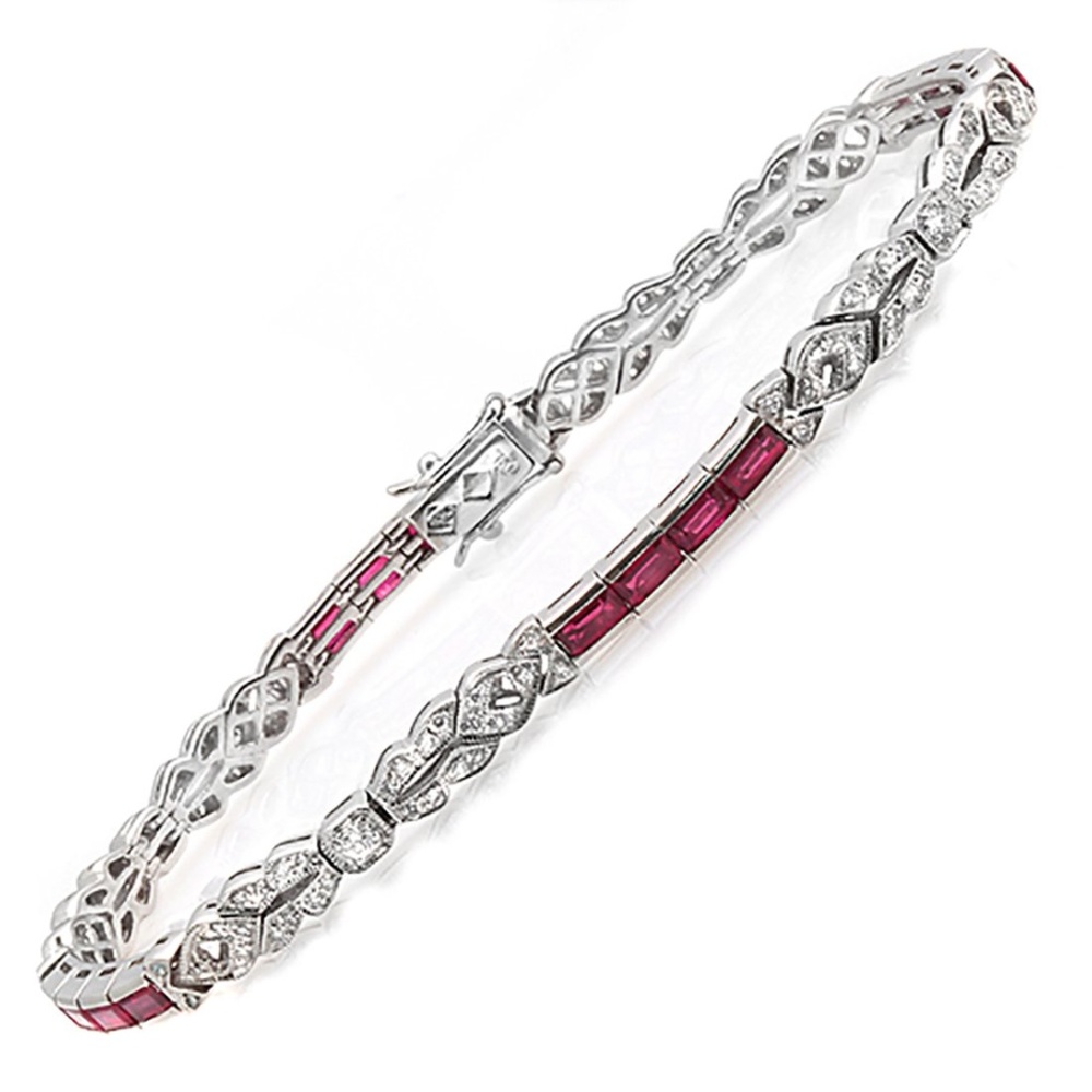 Natural Ruby & Diamonds 18K White Gold Bracelet